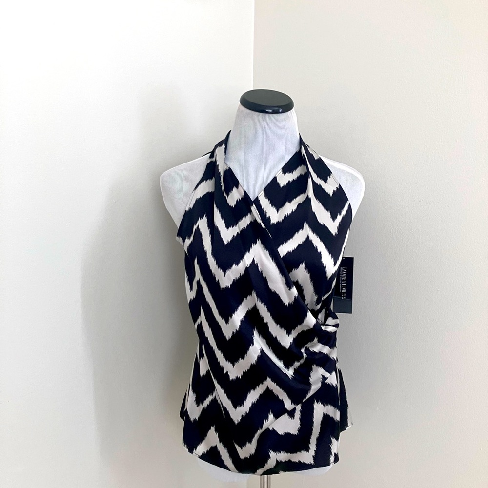 Lafayette 148 silk, ruched chevron top